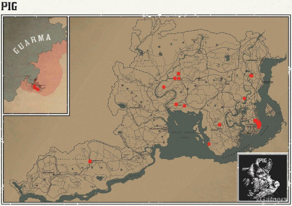 Red dead redemption 2 - животные. Карты с местами обитания